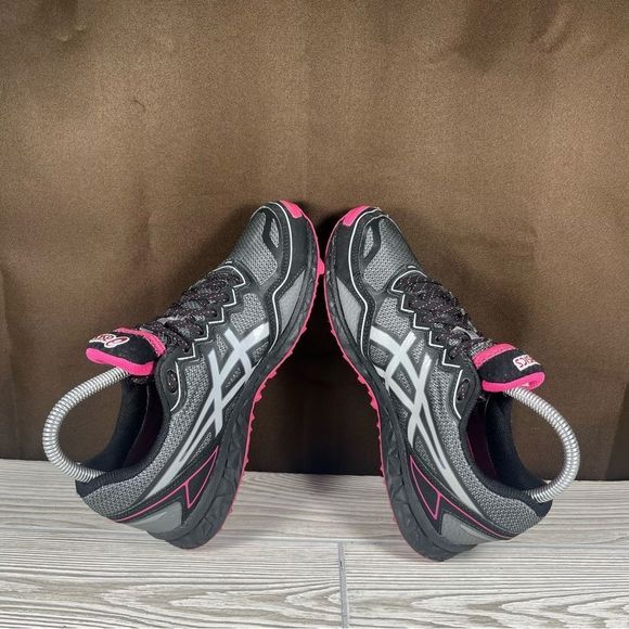 Asics Gel-Fuji Setsu Black Gray Pink Goretex Trail Running Shoe Spikes Womens 7 - Picture 8 of 9